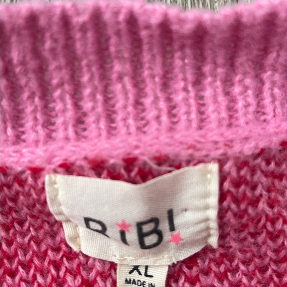 BiBi Pink and red heart Knit Sweater thick cardigan size xl Valentine’s Day love - Picture 2 of 7